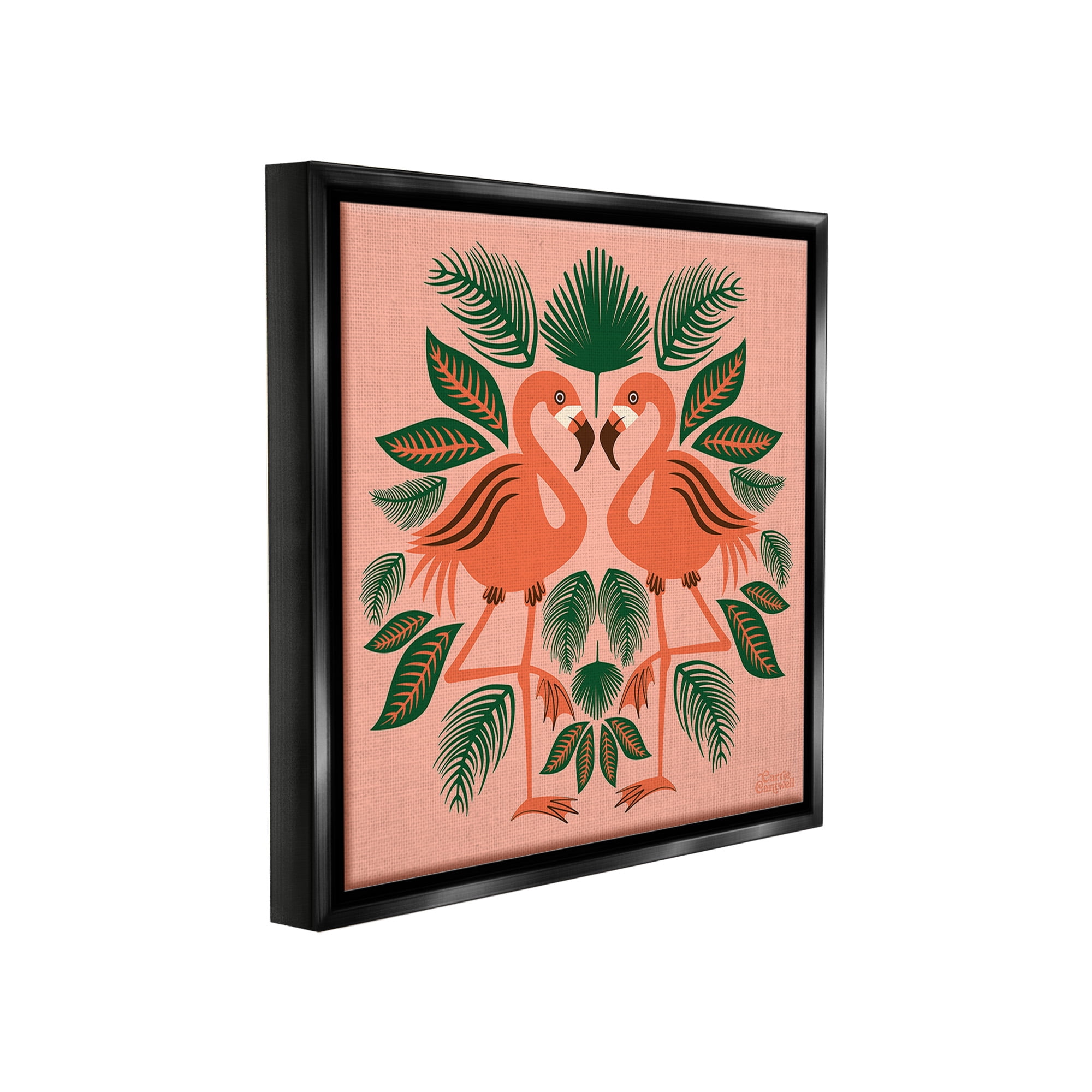 Stupell Industries Symmetrical Tropical Flamingos Animals & Insects Painting Black Floater Framed Canvas Art Print Wall Art, 18 x 18