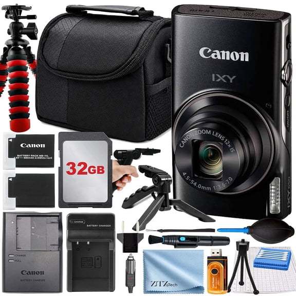 Canon IXY 650 12x Optical Zoom 20.3 MP CMOS sensor Compact Digital Camera, Black Large 32GB (International Version)