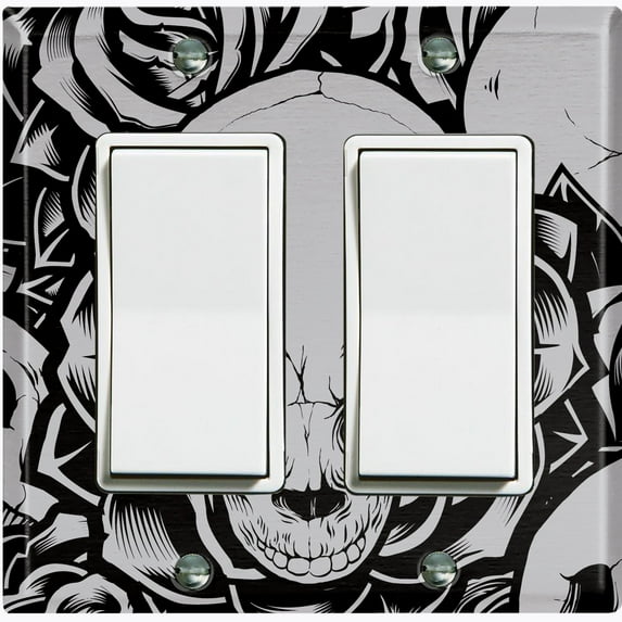 Metal Light Switch Plate Outlet Cover Skull Rose Flower Gray SKL001