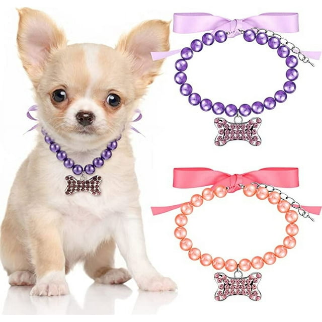 Collar de perlas para perro, collar ajustable con perlas de fantasía, joyería con diamantes de imitación, bonito collar de boda, accesorios para disfraz de niña, para perros pequeños, cachorros y gat