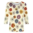 thumbnail image 4 of Royisotas Summer Womens Tops Casual Yellow 3/4 Sleeve Floral Graphic Womens T Shirts Crew Neck Loose Shirts, 4 of 5