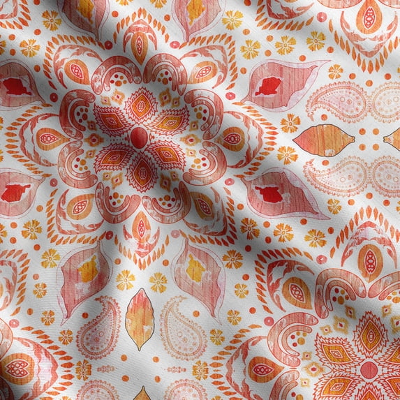 Soimoi Asian Paisley Printed, Poly Canvas Fabric, Decor Sewing Fabric by The Yard 56 Inch Wide,Decorative Fabric for Curtains Tote Bags, Red, Orange