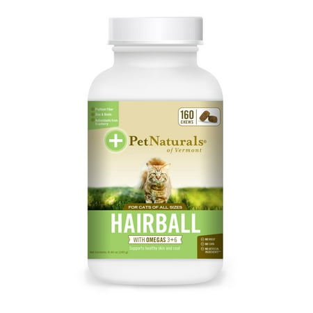 Pet Naturals of Vermont Hairball, Daily Digestive, Skin and Coat Support for Cats, 160 Bite-Sized (Pet Naturals Daily Best For Cats)