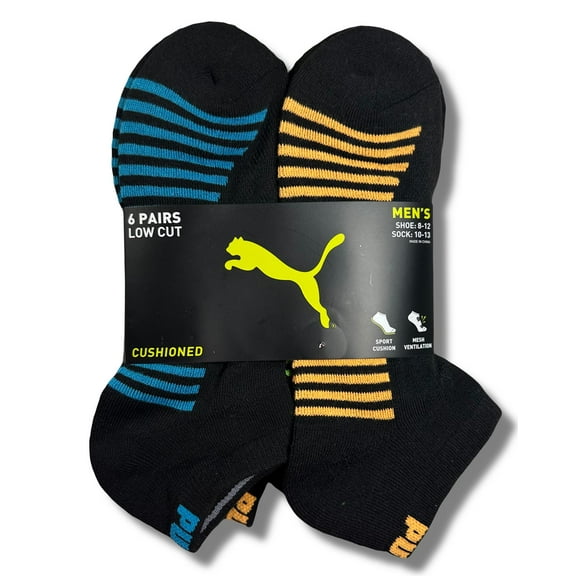 PUMA SOCKS MEN'S - LOW CUT - BLISS 253 - BLUE ORANGE - LARGE (10-13) PACK 6 XX