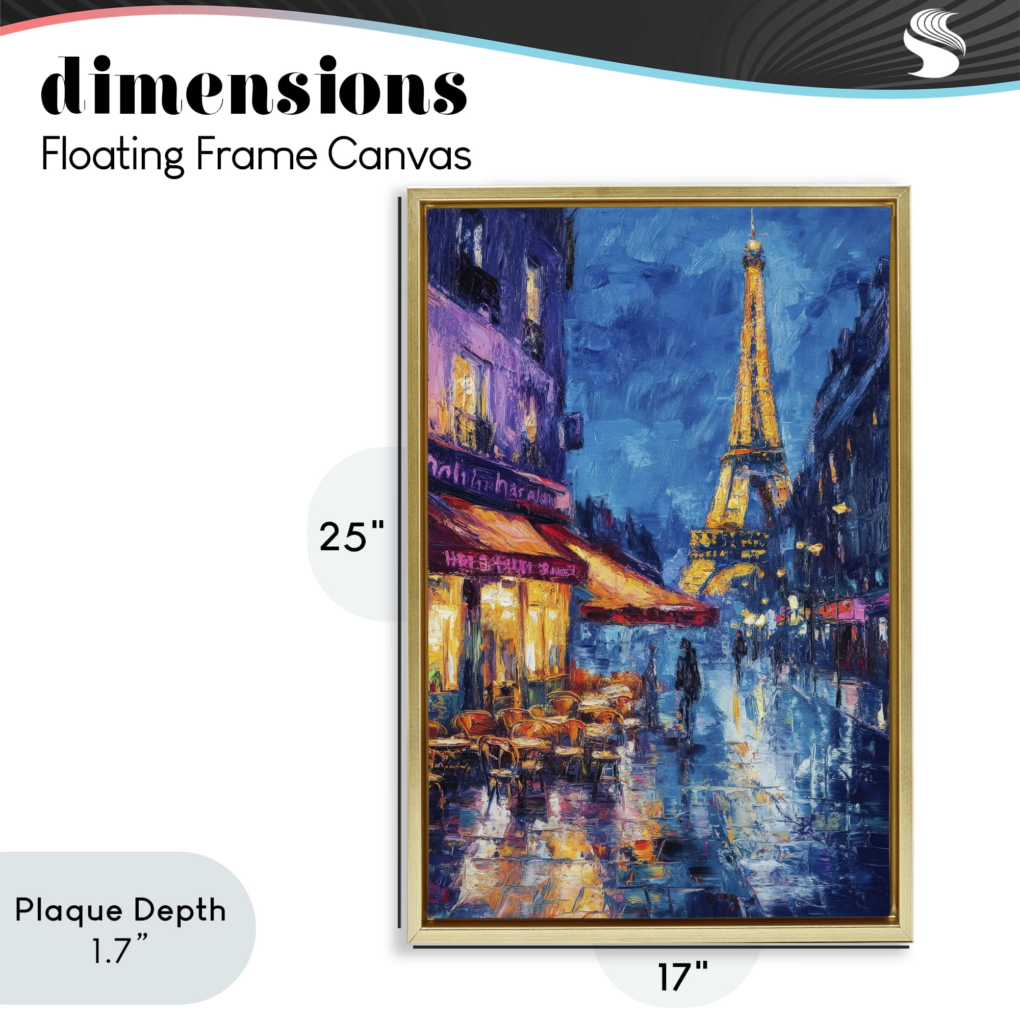 Stupell Industries Dusk Paris Street Scene Gold Framed Floater Canvas Wall Art, design by Petal Prints Design