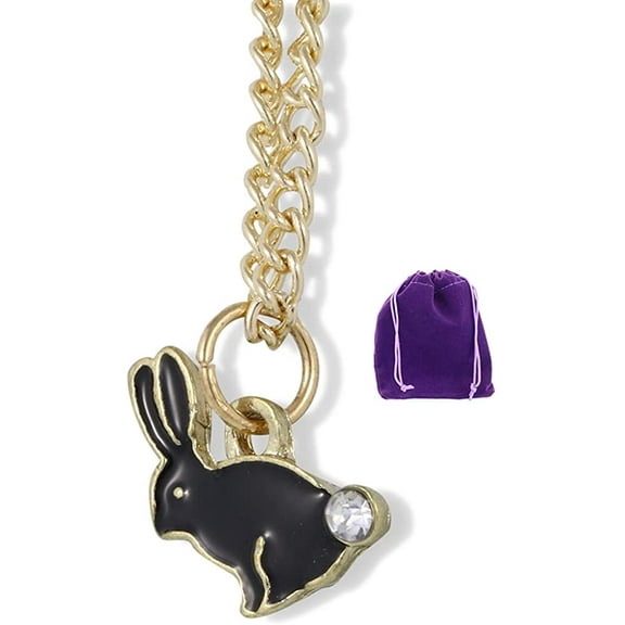 Emerald Park Jewelry Bunny Rabbit with Rhinestone Tail Charm Gold Chain Necklace (White)