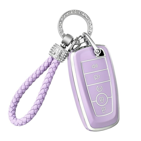 OFFCURVE for Ford Key Fob Cover with Keychain, Key Case Cover for Ford Fusion Explorer Escape F150 F250 F350 F450 F550 Edge Maverick Expedition Lincoln Aviator Smart Key Holder 5 Buttons, Purple