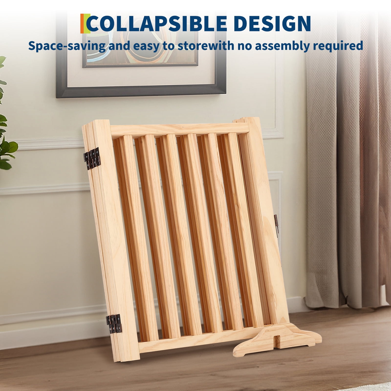M optimized Paint-Free Wooden Freestanding Dog Gates, Wooden Indoor Dog Fence,Collapsible Wood Pet Gates for The House, Doorways, Stairs,Step Over Fence, 4 Panel H:24"
