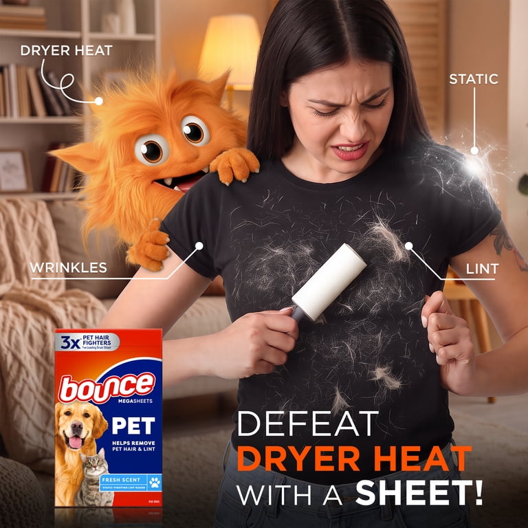 Bounce, Dryer Sheets, 130 Mega, Pet Hair and Lint Guard, Fresh