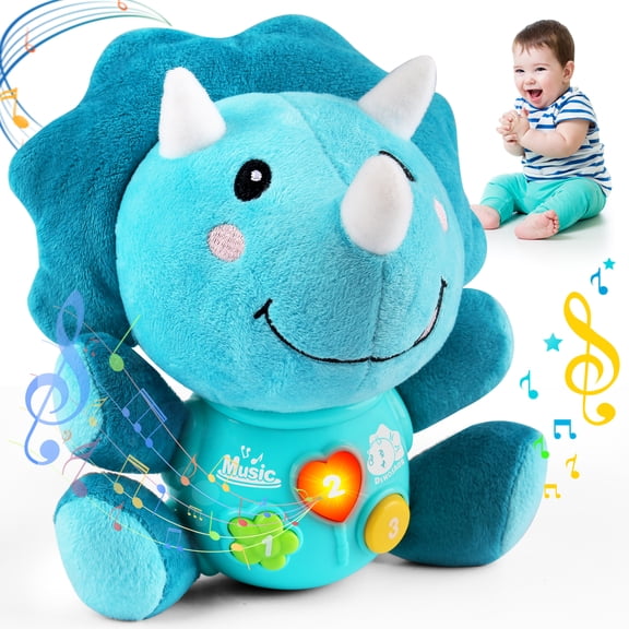 Vanmor Plush Triceratops Musical Baby Toys 6 to 12 Months, Cute Stuffed Animal Light Up Baby Toys 0 3 6 9 12 Months, Newborn Baby Musical Toys Gifts for Infant Babies Boys Girls Toddlers 3-36 Months