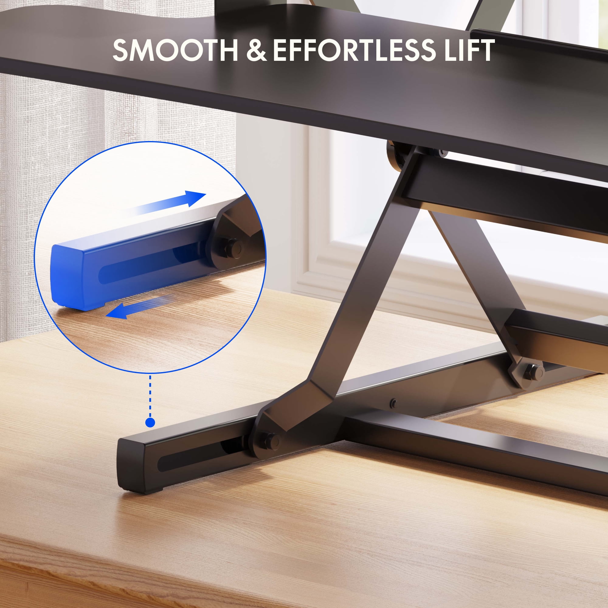 FLEXISPOT 42" Height Adjustable Stand Up Desk Converter - Smooth & Effortless Lift, Compatible with Dual Monitor Mount, Removable Keyboard Tray - Sit to Stand Riser, Black