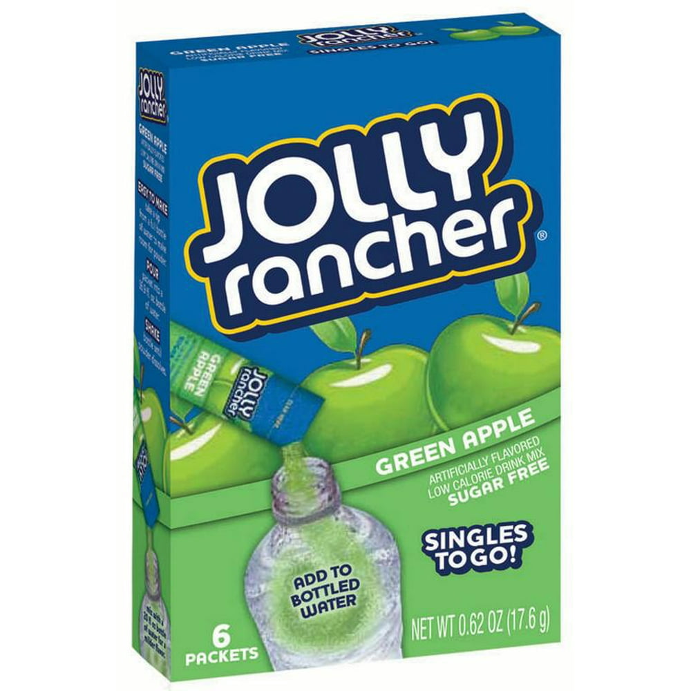 (6 Packets) Jolly Rancher Green Apple Sugar Free, OnTheGo, Caffeine Free, Powdered Drink Mix
