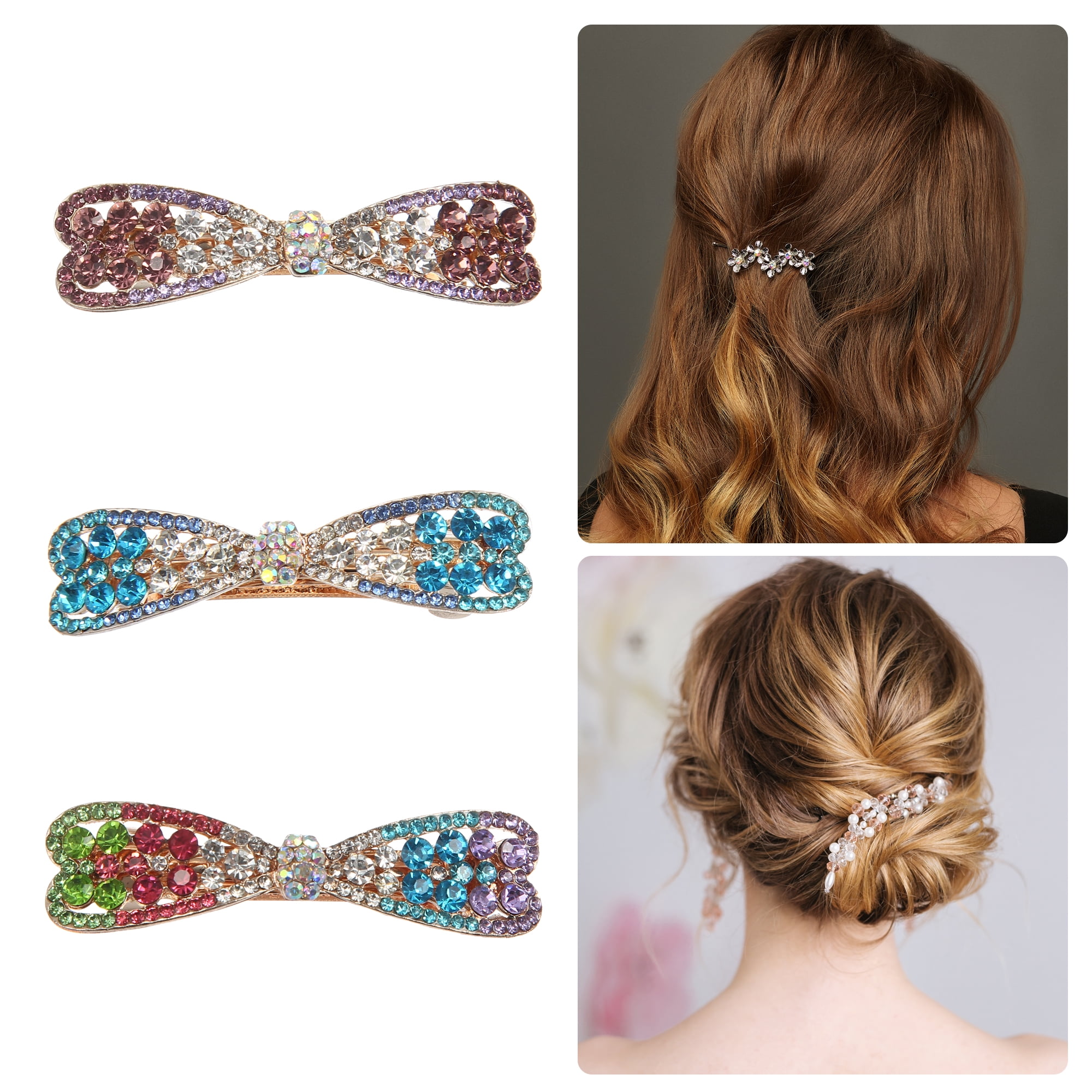 Unique Bargains 3 Pcs Hair Barrettes Hair Accessories Women Purple Blue Multicolor