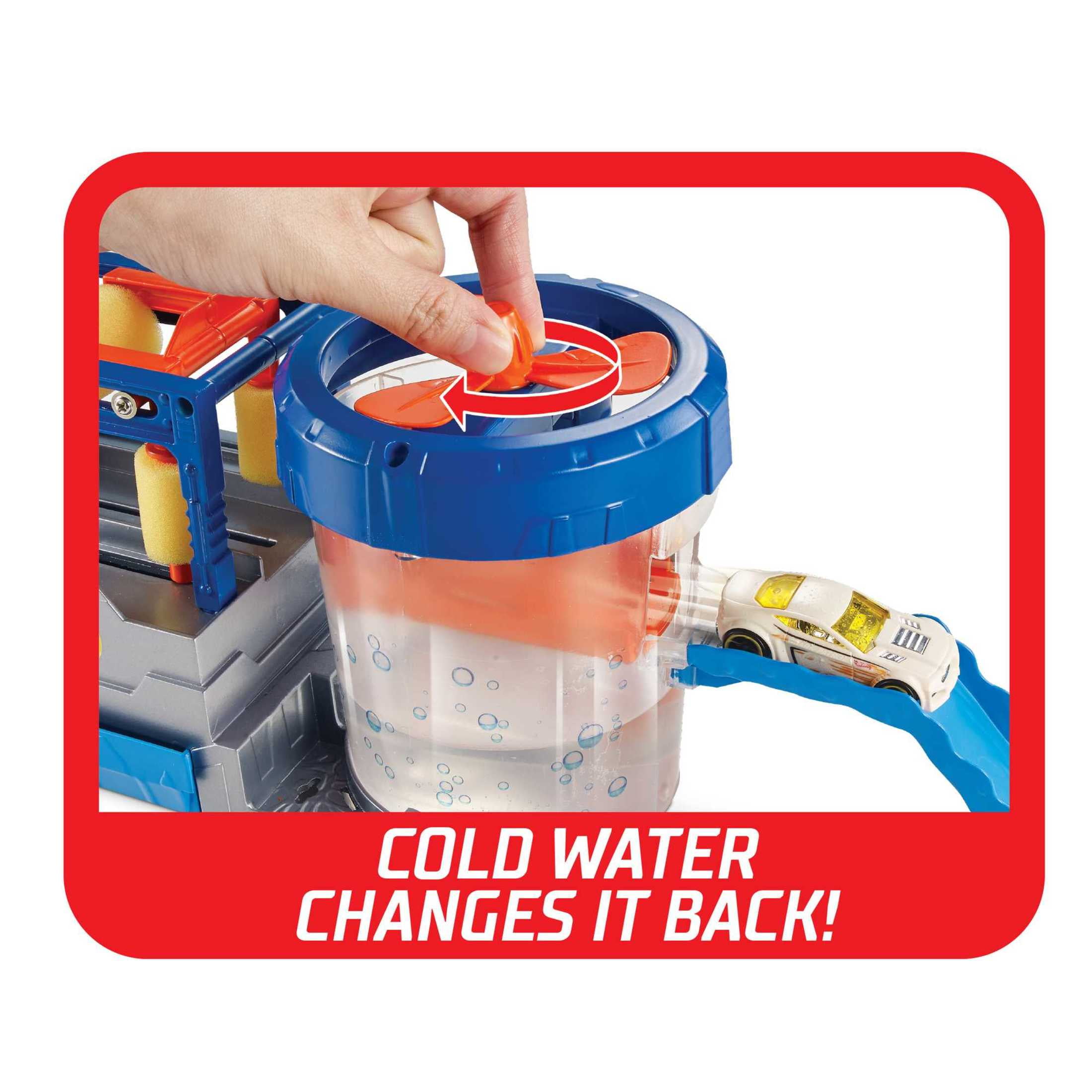 Hot Wheels Mega Car Wash Playset & 1:64 Scale Color Shifters Car with Repeat Color Change, 17.72in
