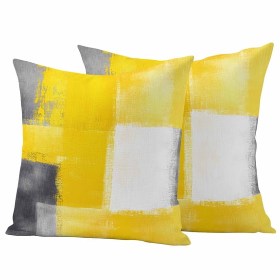 Outdoor Waterproof Pillow Covers Vintage Yellow Black White Grey Decorative Throw Pillow Protectors,Pillowcase Cushion Cases for Patio Sofa Garden Couch,16x16in,Pack of 2