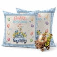 thumbnail image 3 of Easter Decorative Throw Pillow Covers 18x18 Inch Set of 2 Truck Easter Eggs Home Decor Pillow Cases for Couch, Colorful Egg Floral Blue Plaid Cushion Case for Living Room Bedroom Bed Car Chair, 3 of 9