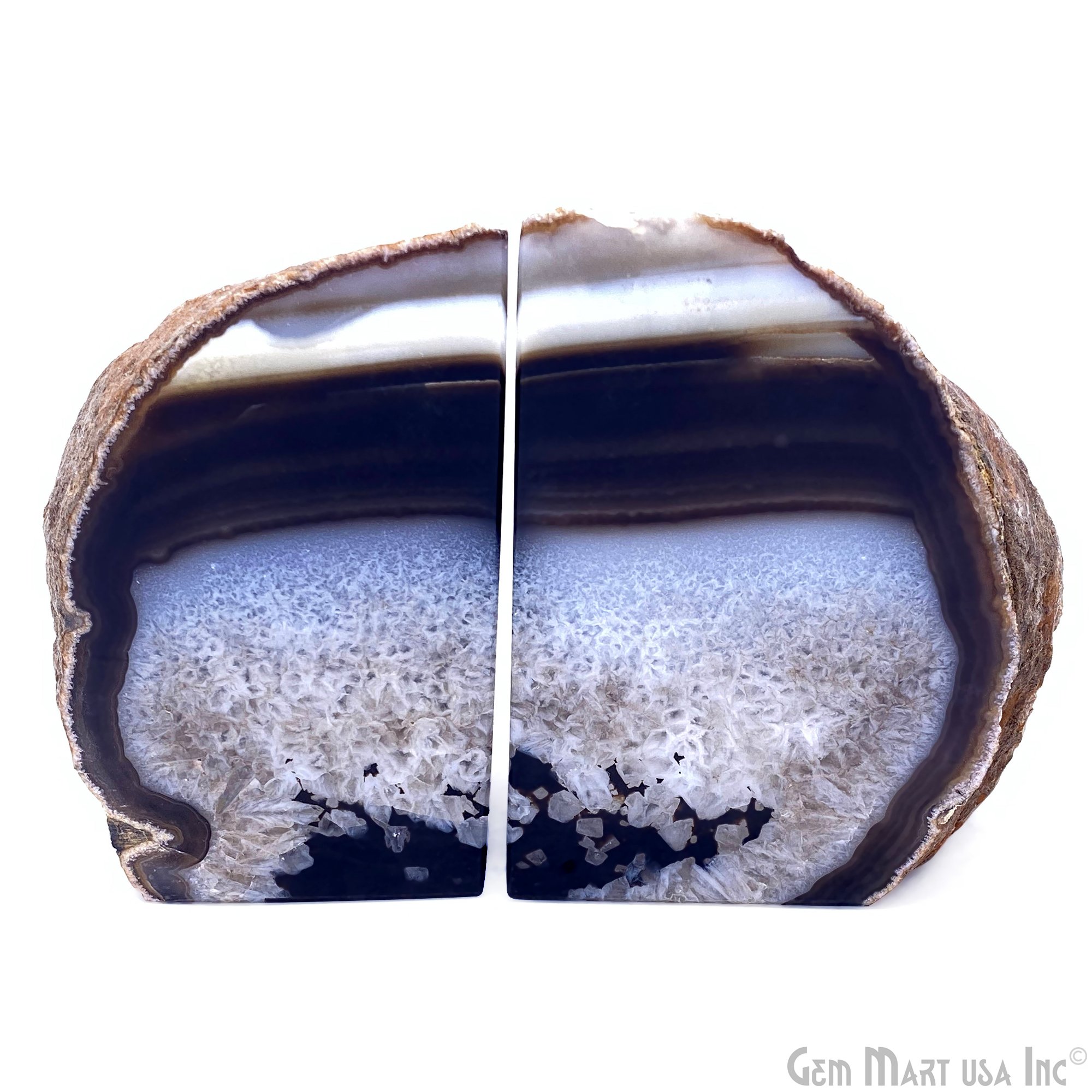 Black Agate Bookends, Open Geode Bookends, Bookends 45" Inches