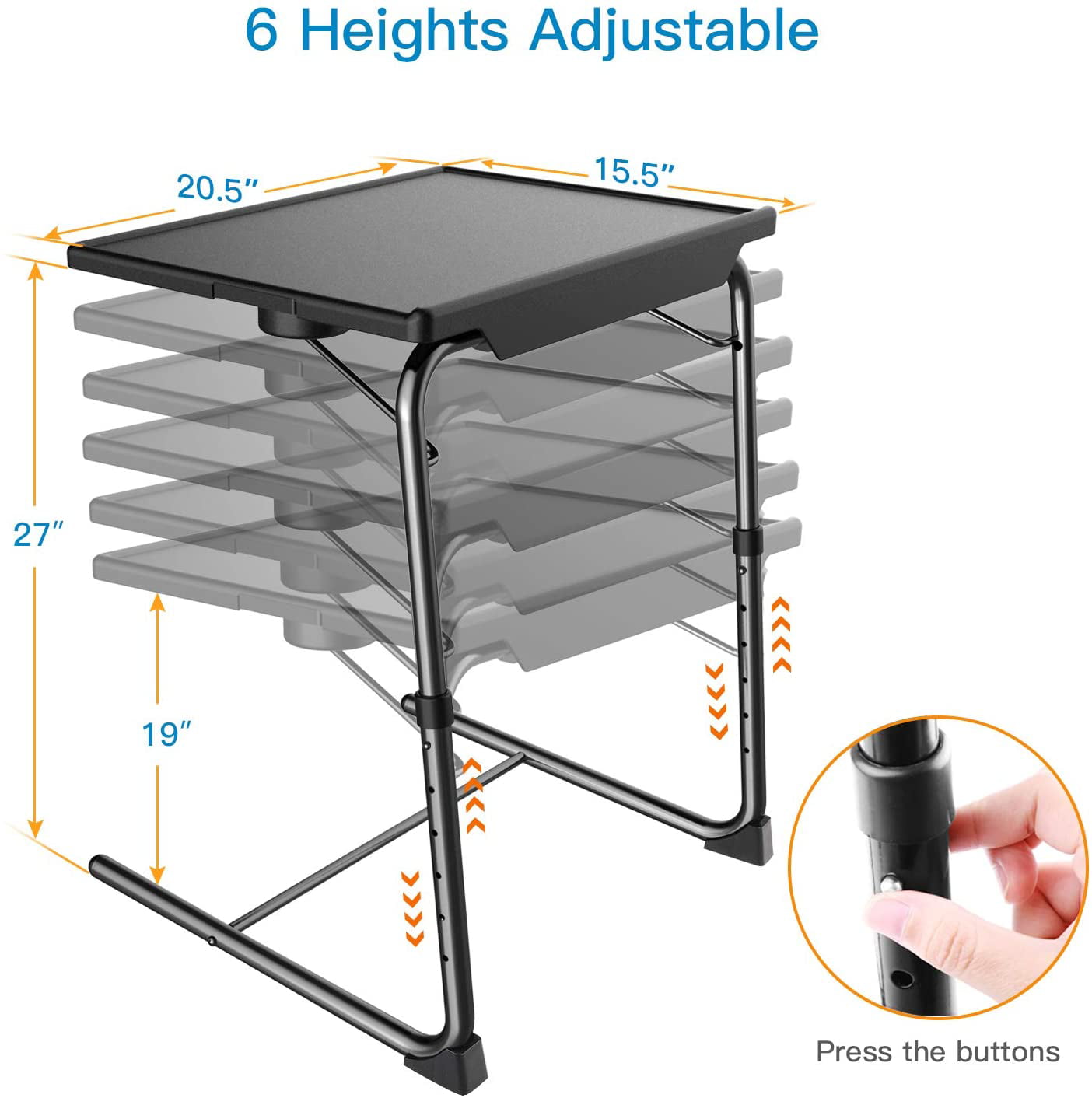 1 Pack, Black Adjustable TV Tray Table TV Dinner Tray on Bed & Sofa Laptop Table with Built-in Cup Holder Comfortable Folding Table with 6 Height & 3 Tilt Angle Adjustments