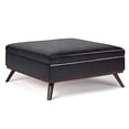 thumbnail image 1 of SIMPLIHOME Owen Table Basse Carrée de 36 Pouces de Large avec Dessus Relevable et Rangement, Pouf Repose-Pieds de Cocktail en Similicuir Aéré Brun Tanners Rembourré, Style Milieu du Siècle Moderne, Salon, 1 of 5