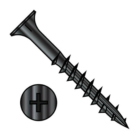 

10X3 1/2 Phillips Flat Head with Nibs Deep Thread Wood Screw Type 17 2/3 Thread Black Oxide (Pack Qty 500) BC-1056DPF17B