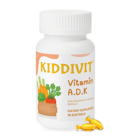 Kiddivit Vitamin A D K Supplement for Kids - 90 Fish-Shaped Softgels - Bone, Teeth, and Immune Support - Gluten Free & Non-GMO