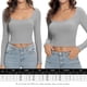 thumbnail image 2 of Blusa Mangas Largas Top Camisa básica de algodón Estilo casual Mujer Traje diario simple Kuymtek Gris T M para Mujer, 2 of 7