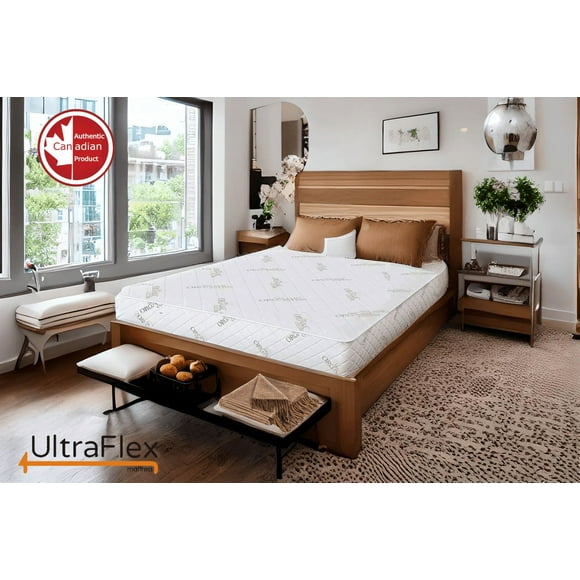UltraFlex EcoZen- Medium Firm Reversible, CertiPUR-US® Certified Foam, Organic Bamboo Cover, Pressure Releiving, Cooling Gel Infused, Eco-Friendly Mattress ( Made In Canada )