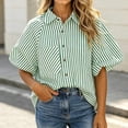 thumbnail image 2 of Aboser Womens Button Down Striped Shirts Trendy Puff Short Sleeve Tops Teacher Outfit for Women Loose Fitted Beach Vacation T Shirt Dressy Casual Blouses, 2 of 7