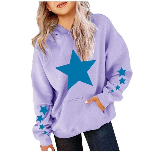 Chandails à Capuchon Mignons pour Filles, Coupe Ample, Manches Longues, Chandail à Capuche à Cordon, Dégradé, Chandail à Enfiler pour Adolescentes, Hauts, Violet