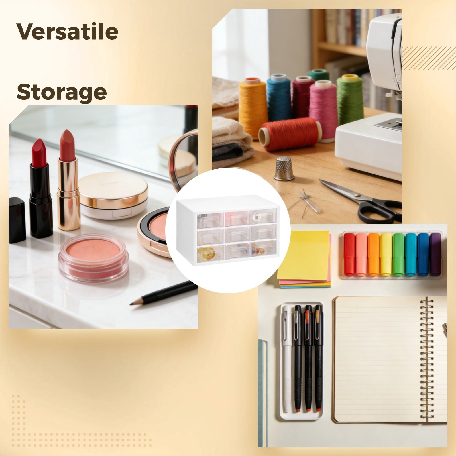 Desk Storage Organizer with 9 Drawers, Clear Dustproof Desktop Drawer Organizer, Wall Mounted Storage Caddy for Makeup, Jewelry, Accessories, Crafts, 9.8x6.3x6.1"
