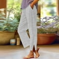 thumbnail image 4 of Simua Women's Linen Pants Striped Split Side Straight Leg Drawstring Elastic Waist Trousers with Pockets, 4 of 6
