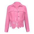 thumbnail image 4 of Womens Jeans Jacket Solid Color Lapel Button Down Casual Denim Jacket Outerwear, 4 of 4