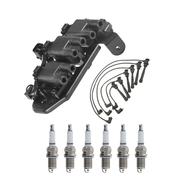 ISA Ignition Coil, 6 Spark Plugs and Wireset Compatible with 2001-2002 Hyundai Santa Fe LX Sport Utility 5-Door 2.7L 2656CC V6 GAS DOHC Naturally Aspirated Replacement for UF425