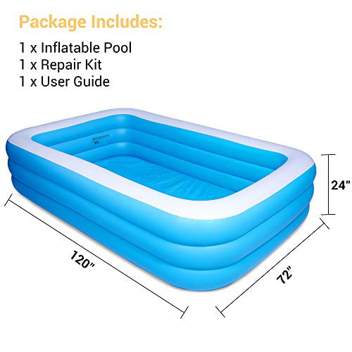 Cudoten 120inch Large Inflatable Swimming Pool Above Ground Pool Summer Water Party Family Backyard Garden Outdoor Rectangle PVC Inflatable Paddling Pools Bathtub for Kids and Adults 