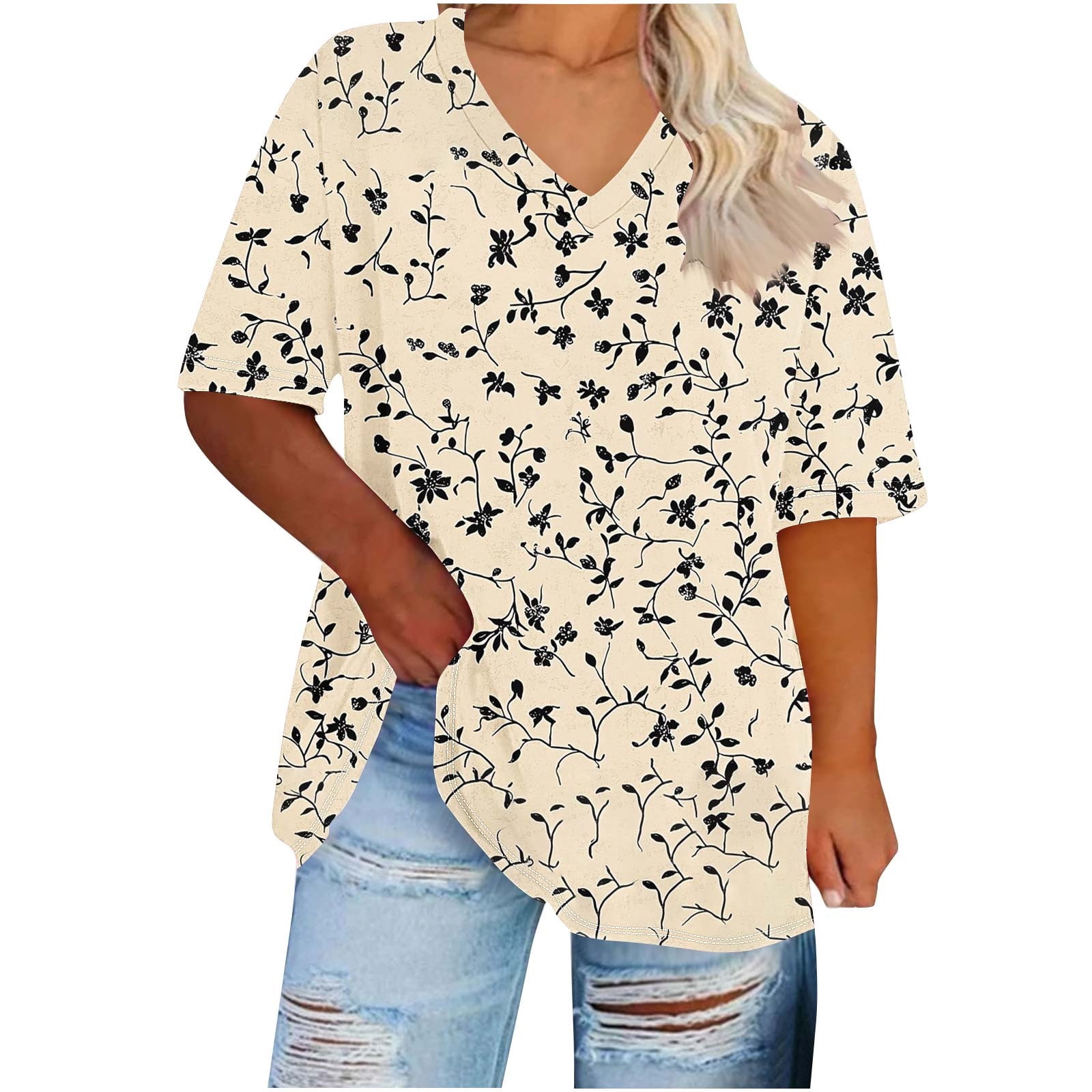 Trendy Plus Size Tops for Women Summer 2025 V Neck Casual Basic Tees ...