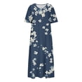 thumbnail image 4 of Women's V Neck Maxi Dress Short Sleeve Printed Flowy Summer Long Dress Navy XXL, 4 of 5