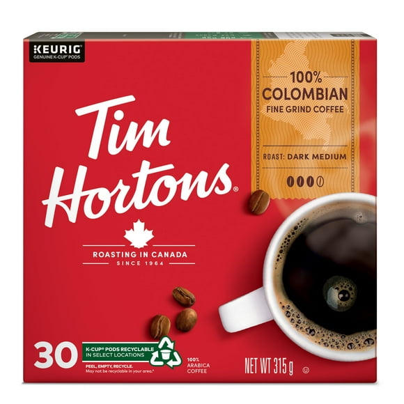 Tim Hortons 100% Colombian Dark Medium Roast Coffee, Keurig K-Cup 30ct Pods