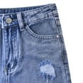 thumbnail image 4 of ZACPNCV Girls Ripped Hem Jean Shorts High Waist Straight Leg Distressed Denim Shorts with Pockets Dark Blue 6-7 Years, 4 of 7