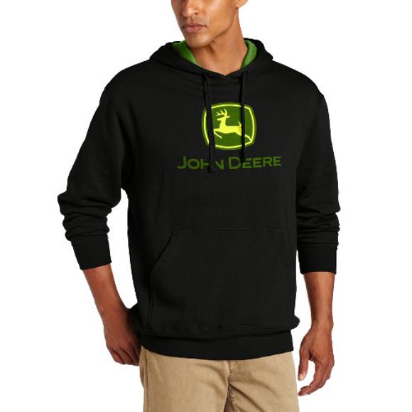 John Deere Mens Standard Trademark Logo Core Hood Pullover Fleece, Black, XX-Large