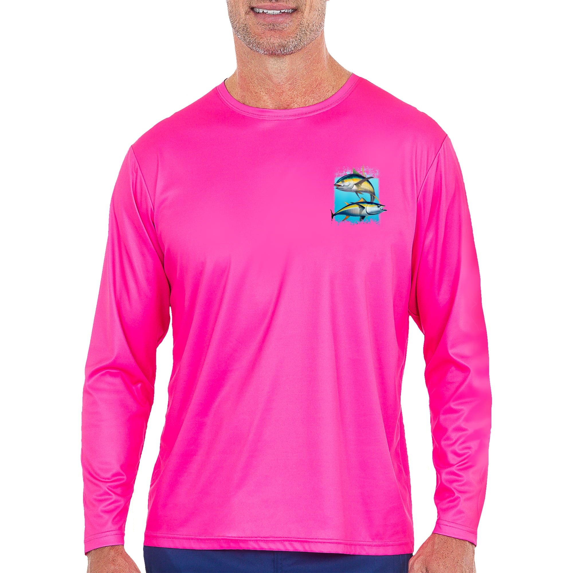 UZZI Pink Men's Tuna Long Sleeve Dri Fit, UPF30, Sea Designs, Bright and  Fun Colors for Beach and Outdoor