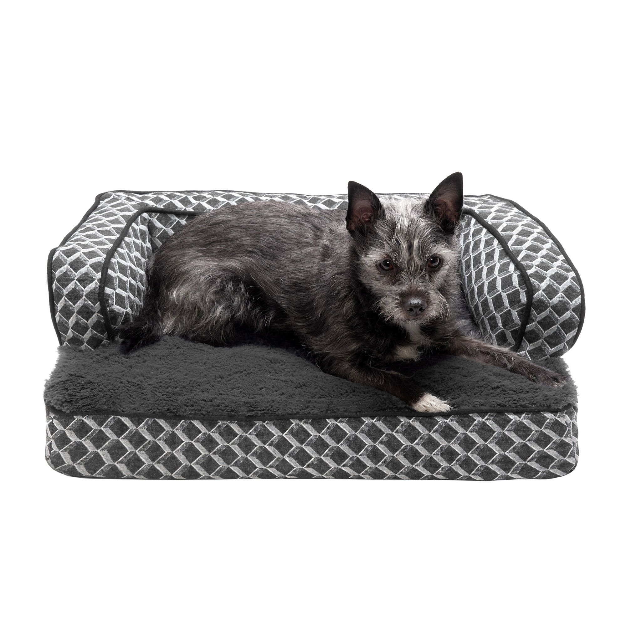 Diamond Brown Furhaven Pet Plush & Decor Comfy Couch Memory Foam Sofa-Style Pet Bed Large