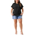 thumbnail image 2 of Blusas casuales de punto sólido de cuello redondo y manga corta para mujeres de tallas grandes Agnes Orinda 1X negras, 2 of 6