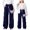 Dark Blue, variant on Girls Wide Leg Cargo Pants with Bow Tie, Elastic High Waist Baggy Sweatpants Pockets Loose Streetwear for