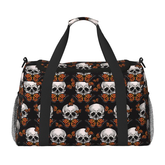 Easygdp Butterfly Skull Bolsa de Gimnasio, Bolsa de Viaje Duffel, Bolsa de Fin de Semana con Compartimentos, Bolsa de Mano para Noche