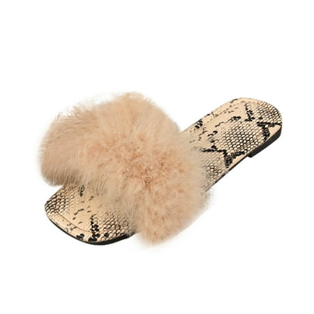 

Slippers For Women Fashion Spring And Summer Flat Bottom Open Toe Large Size Leopard Print Down Women Slippers Slippers Pu Beige 38