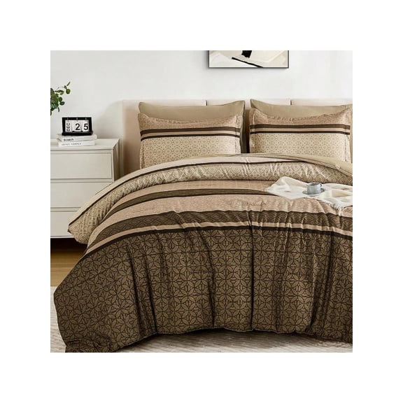 7 Pieces Comforter Set King Size Brown Striped Bed In A Bag Comforter And Sheet Set Bohemian Soft Lightweight Micorfiber Bedding Set For All Season 90*104