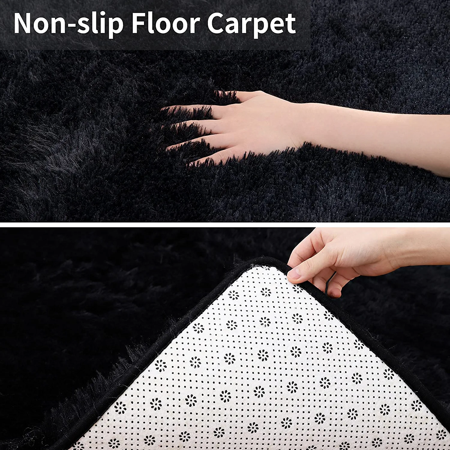 Lochas Fluffy Rug Soft Fuzzy Shag Carpet for Bedroom Living Room Indoor Home Decor Nursery Big Area Rugs, 5'x8',Black