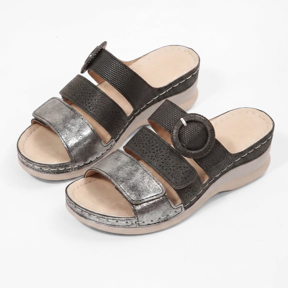 Rexoro Women Wedge Sandals Hook Loop Cushioned Walking Summer Womens Slides