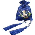 thumbnail image 1 of Wekity Drawstring Silk Bags with Flower Stitched Jewelry Packing Pouches Hand Sewn Embroidered Handmade Small Gift Storage Cloth Pouch Bags-2038, 1 of 5