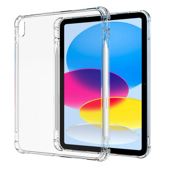 Dteck Clear Case for New iPad 10th Generation 2022 10.9 inch with Pencil Holder, Shockproof Transparent Case Soft TPU Back Cover